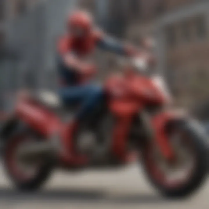 Detailed design of Spider-Man scooter emphasizing branding