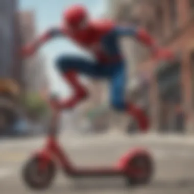 Vibrant Spider-Man scooter showcased in a Target aisle