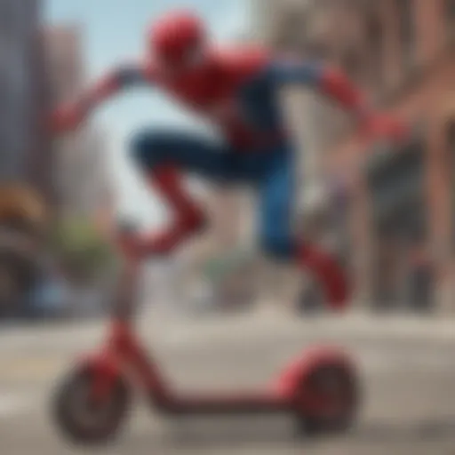Vibrant Spider-Man scooter showcased in a Target aisle