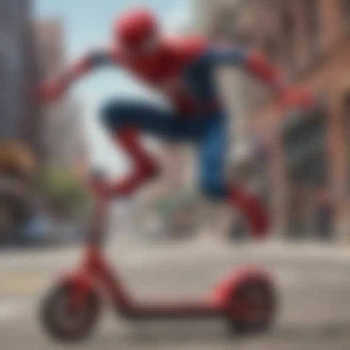 Vibrant Spider-Man scooter showcased in a Target aisle