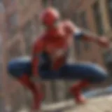 A dynamic scene showcasing Spider-Man swinging through the cityscape of New York.