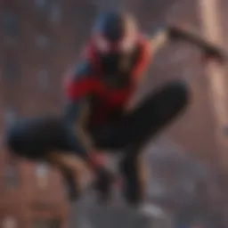 Miles Morales in action, showcasing dynamic gameplay in an urban environment.
