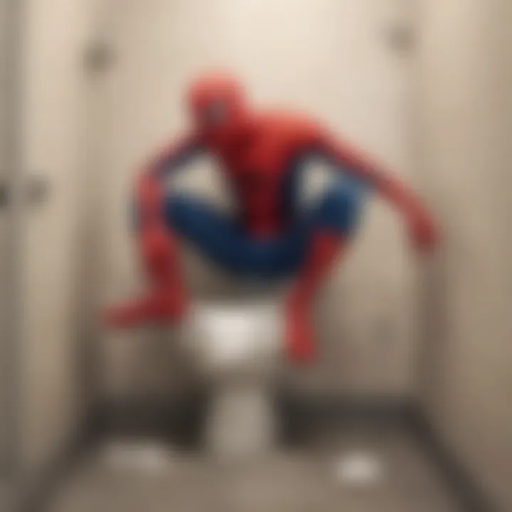 Illustration of Spider-Man in a playful bathroom scenario