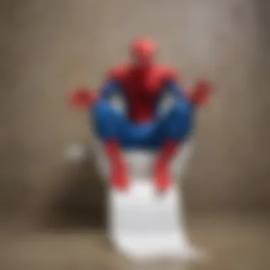 A bathroom setting featuring Spider-Man toilet paper in use