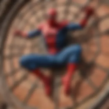 Intricate Details of Spider-Man Attraction A close-up of a Spider-Man themed attraction, showcasing intricate design details