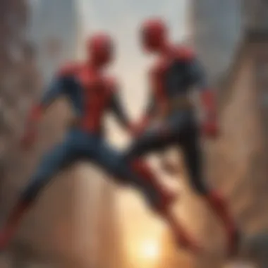 A dynamic scene showcasing Spider-Man and Deadpool in action