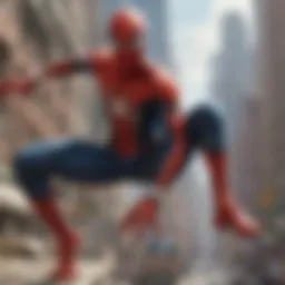 A dynamic scene showcasing Spider-Man in action, highlighting his agility and iconic suit.