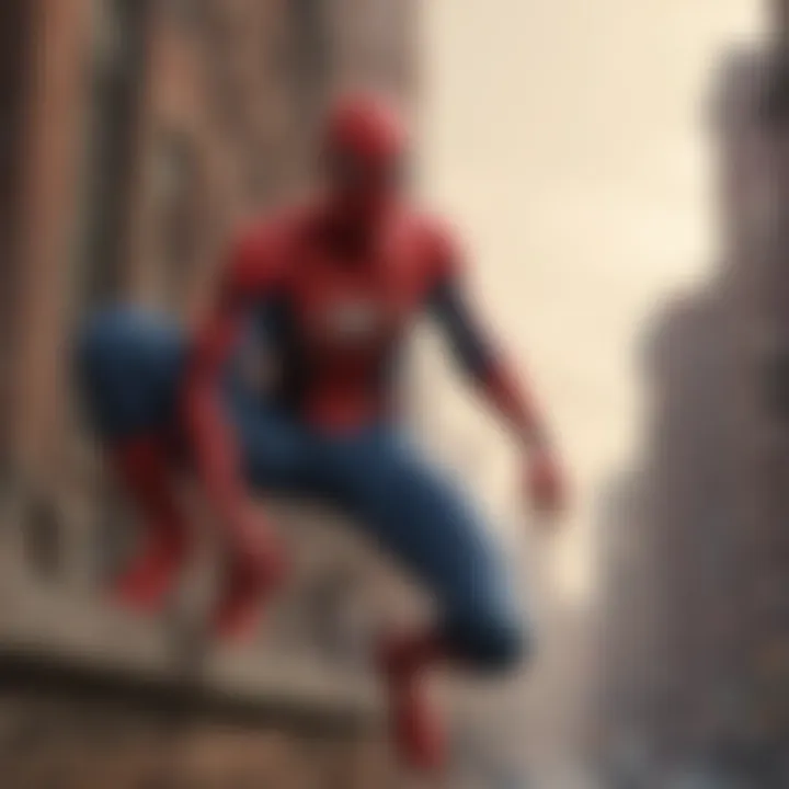 An artistic representation of the city's skyline, reflecting the urban setting of the Spider-Man universe.