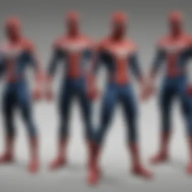 Character evolution in Spider-Man PS5 featuring various suits and powers