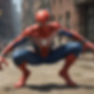 A detailed portrayal of Spider-Man engaging in combat with villains