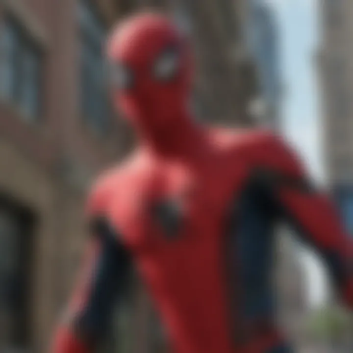 An artistic depiction of Spider-Man in a cinematic scene