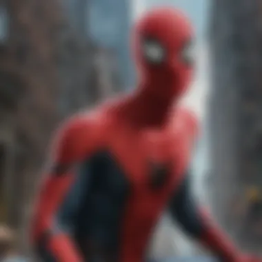 Poster showcasing Spider-Man swinging through the city