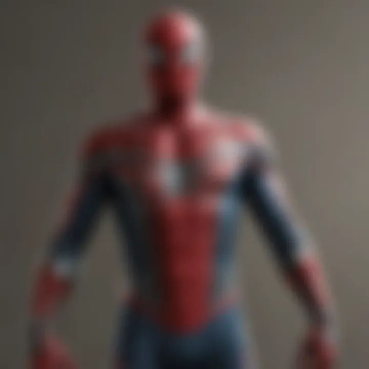 A close-up of Spider-Man's suit highlighting its details
