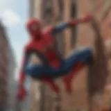 A dynamic portrayal of Spider-Man swinging through New York City, highlighting his agility and connection to the urban landscape.