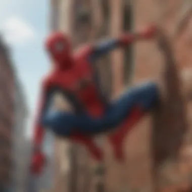 Spider-Man's Urban Connection A dynamic portrayal of Spider-Man swinging through New York City, highlighting his agility and connection to the urban landscape.