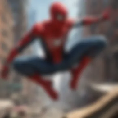 Spider-Man in Action A dynamic portrayal of Spider-Man swinging through the city