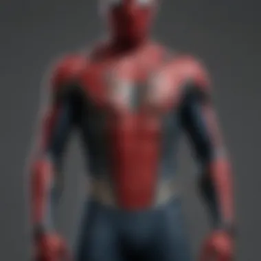 A close-up of Spider-Man's suit with detailed textures