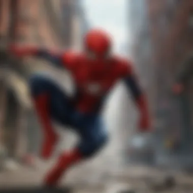 Iconic Spider-Man Action Scene Iconic moment from Spider-Man showcasing the superhero in action.