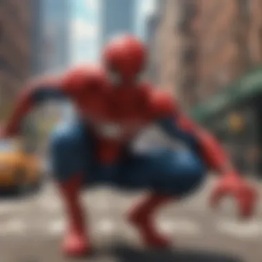 Vibrant Cityscape in Spider-Man Games Screenshot of a vibrant in-game cityscape featuring Spider-Man