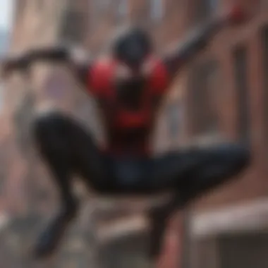 A dynamic action scene depicting Miles Morales utilizing his unique powers against adversaries.