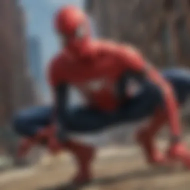 Iconic scene from a Spider-Man movie showcasing agility and strength