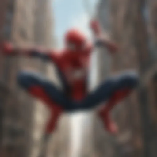 A captivating scene featuring Spider-Man swinging through the city