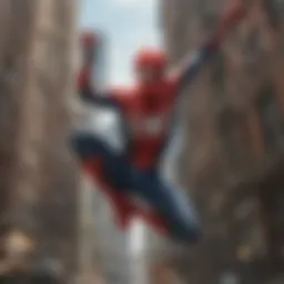 Dynamic action sequence featuring Spider-Man swinging through the city
