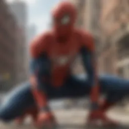 A dynamic scene showcasing Spider-Man swinging through the city skyline.