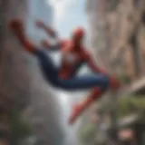 A stunning view of Spider-Man swinging through New York City