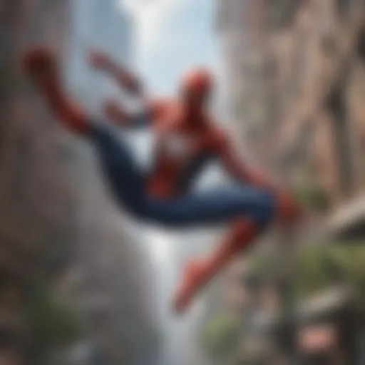 A stunning view of Spider-Man swinging through New York City