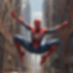 Spider-Man swinging through the city