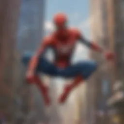 Spider-Man swinging through the city