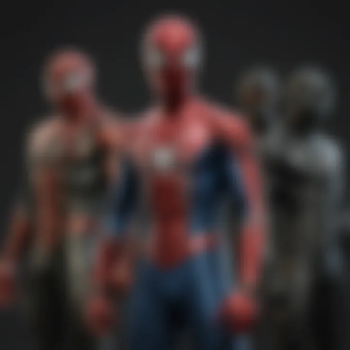 An artistic depiction of Spider-Man alongside iconic villains.