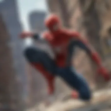 Web-Slinging Action in Spider-Man A dynamic scene from Spider-Man showcasing web-slinging action