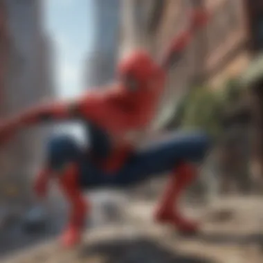 Spider-Man in Action A dynamic illustration of Spider-Man swinging through a vibrant cityscape.