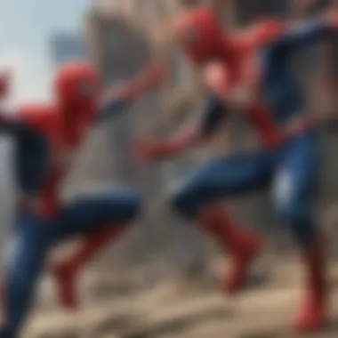 Dramatic battle scene between Spider-Man and villain