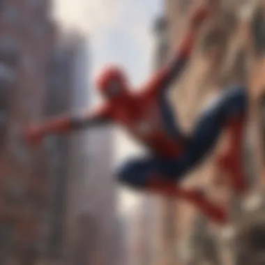 Iconic image of Spider-Man swinging through the city skyline