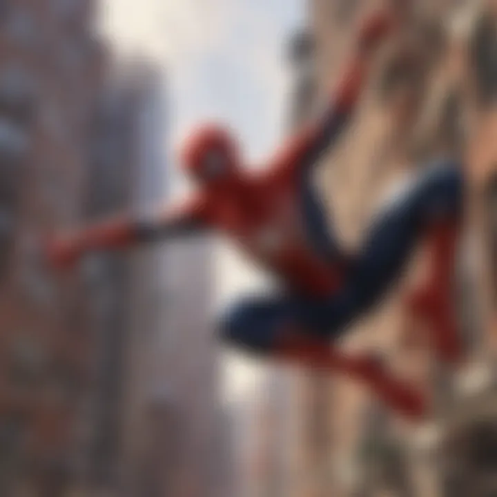 Iconic image of Spider-Man swinging through the city skyline