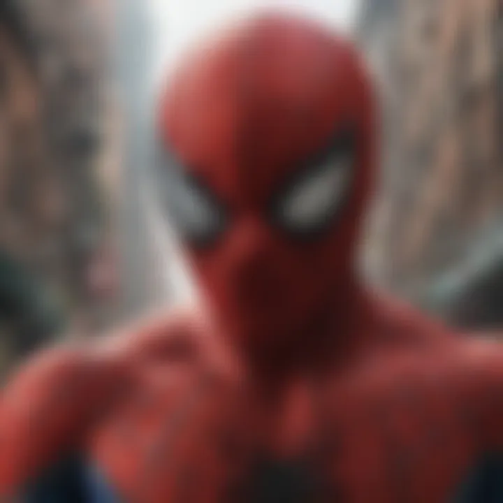 Close-up of Spider-Man's mask reflecting societal struggles