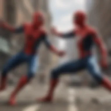 Dynamic action scene from a Spider-Man movie showcasing intense battle