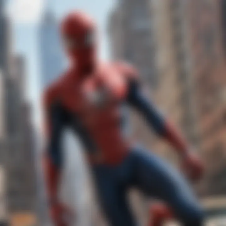 Spider-Man swinging across New York City skyscrapers