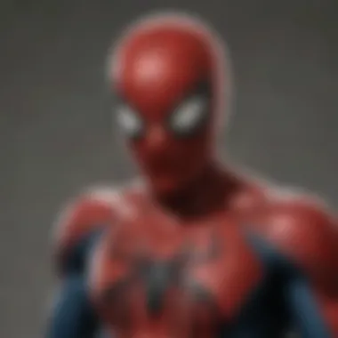 Close-up of Spider-Man's mask with reflections of city skyscrapers