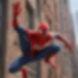 The iconic Spider-Man swinging through the city skyline