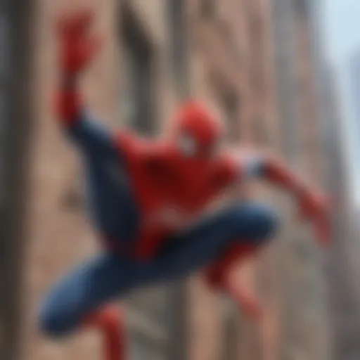 The iconic Spider-Man swinging through the city skyline