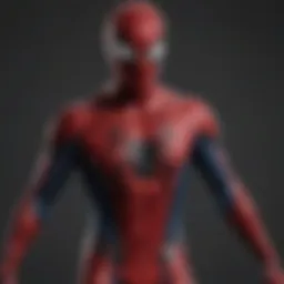 A stylish Spider-Man bodysuit displayed on a mannequin, showcasing intricate web patterns.