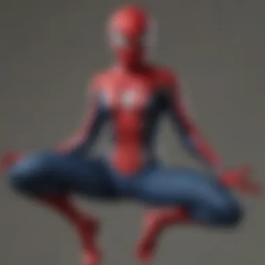 Close-up of fabric texture and design elements in Spider-Man attire