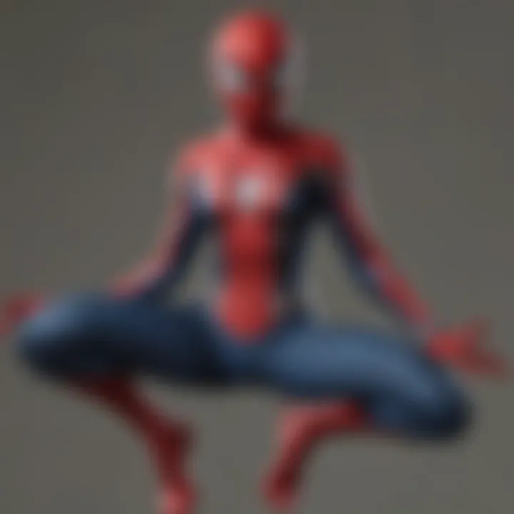 Close-up of fabric texture and design elements in Spider-Man attire