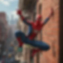 A cinematic scene from Spider-Man: Homecoming showcasing the hero in action