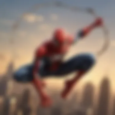 Art showcasing giant Spider-Man as a symbol of hope and strength