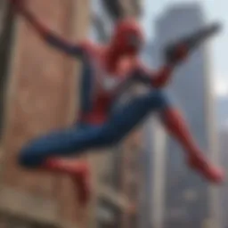 A reimagined Spider-Man holding a gun, standing heroically against a city skyline.